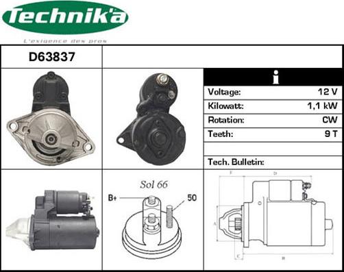 Technika D63837 - Käynnistinmoottori inparts.fi