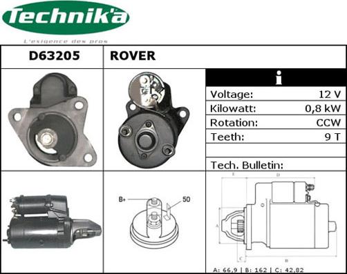 Technika D63205 - Käynnistinmoottori inparts.fi