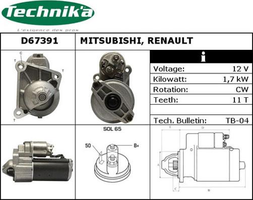 Technika D67391 - Käynnistinmoottori inparts.fi