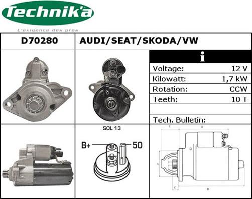 Technika D70280 - Käynnistinmoottori inparts.fi