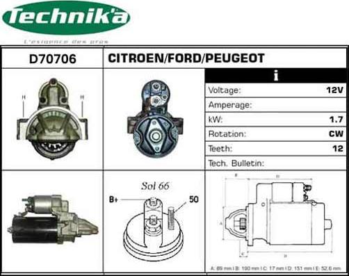 Technika D70706 - Käynnistinmoottori inparts.fi