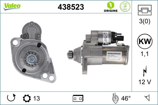 Valeo 438523 - Käynnistinmoottori inparts.fi