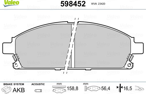 Valeo 598452 - Jarrupala, levyjarru inparts.fi