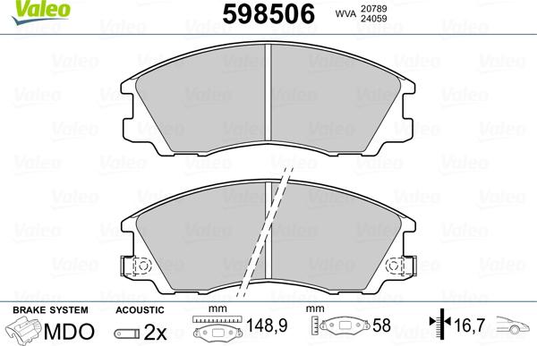 Valeo 598506 - Jarrupala, levyjarru inparts.fi