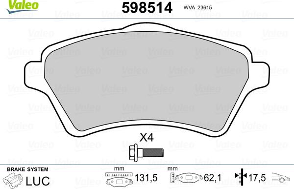 Valeo 598514 - Jarrupala, levyjarru inparts.fi