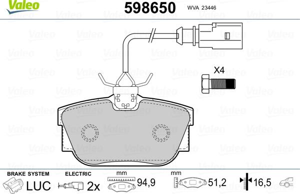 Valeo 598650 - Jarrupala, levyjarru inparts.fi