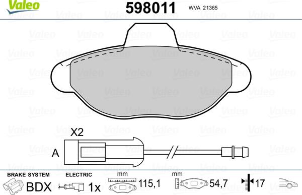 Valeo 598011 - Jarrupala, levyjarru inparts.fi