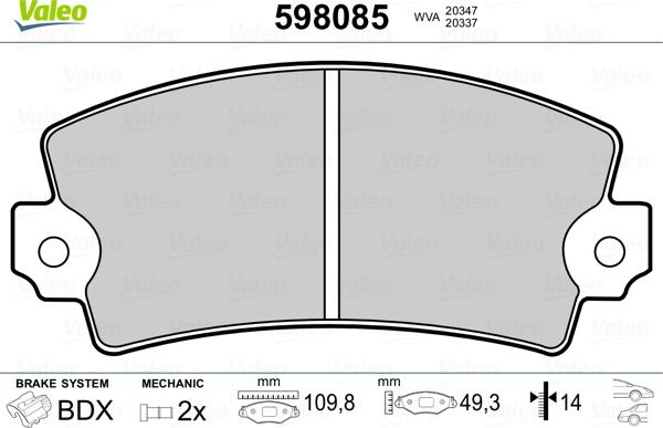 Valeo 598085 - Jarrupala, levyjarru inparts.fi