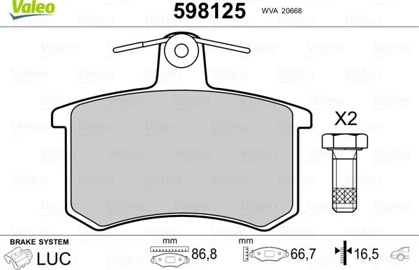 Valeo 598125 - Jarrupala, levyjarru inparts.fi