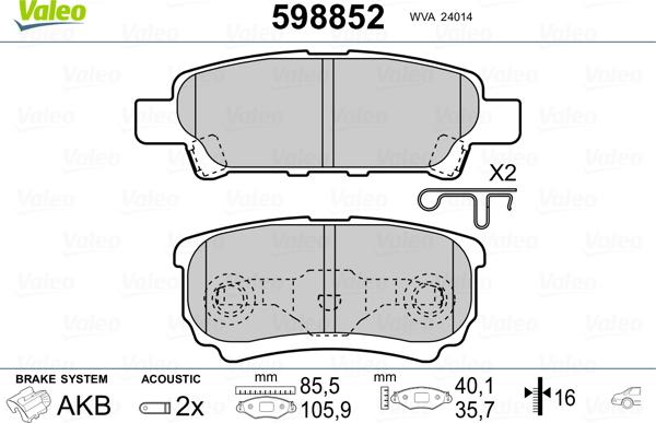 Valeo 598852 - Jarrupala, levyjarru inparts.fi