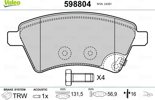 Valeo 598804 - Jarrupala, levyjarru inparts.fi