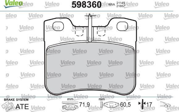 Valeo 598360 - Jarrupala, levyjarru inparts.fi