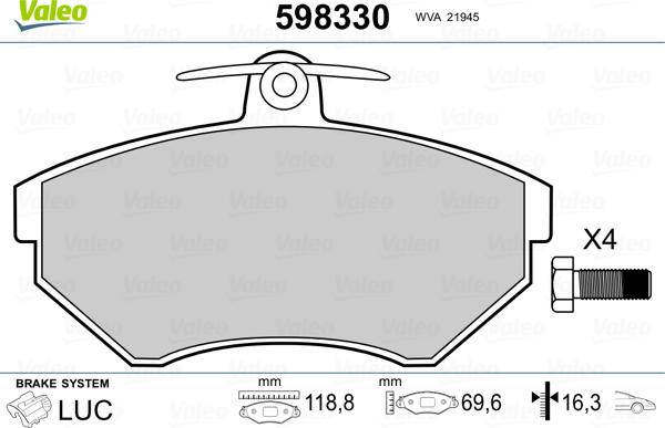 Valeo 598330 - Jarrupala, levyjarru inparts.fi