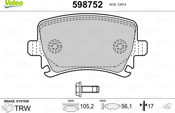 Valeo 598752 - Jarrupala, levyjarru inparts.fi