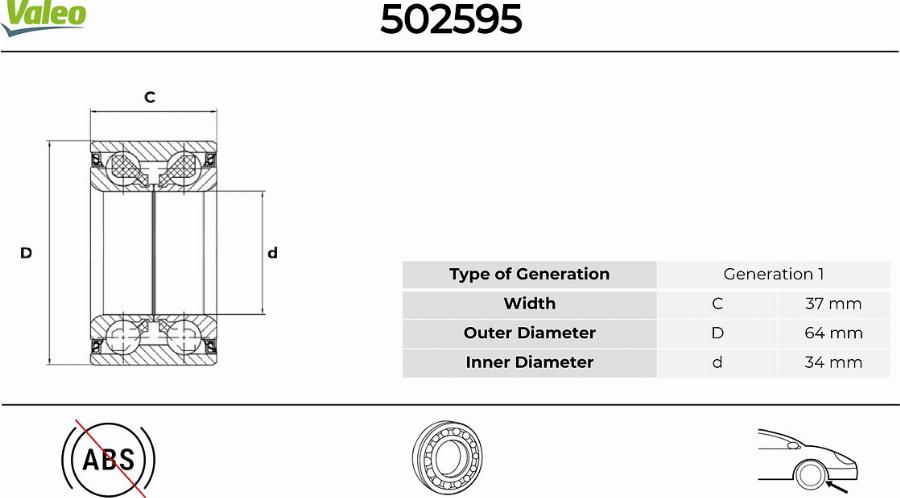 Valeo 502595 - Pyöränlaakerisarja inparts.fi