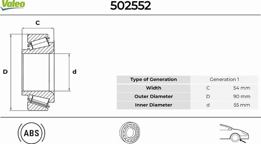 Valeo 502552 - Pyöränlaakerisarja inparts.fi