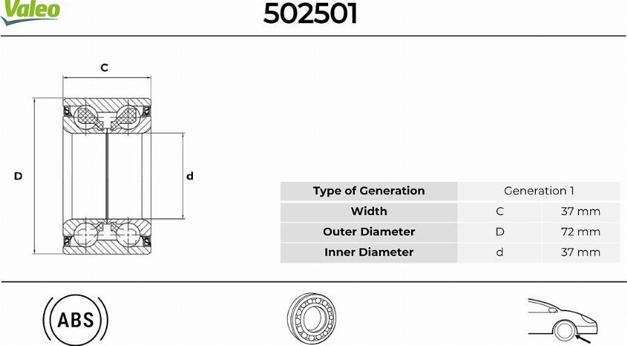 Valeo 502501 - Pyöränlaakerisarja inparts.fi