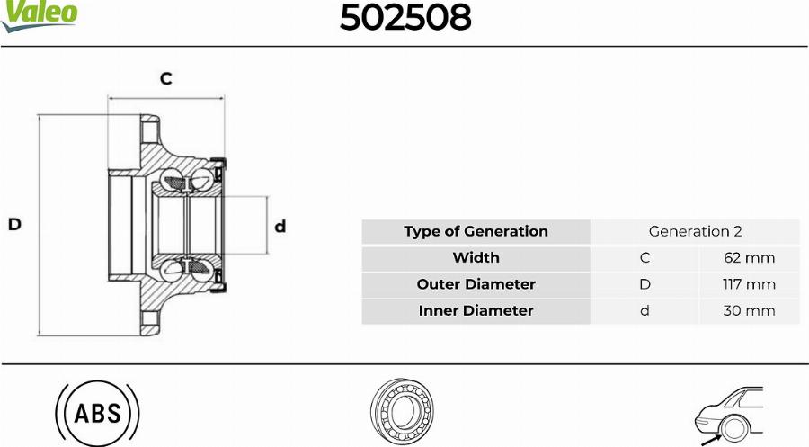 Valeo 502508 - Pyöränlaakerisarja inparts.fi