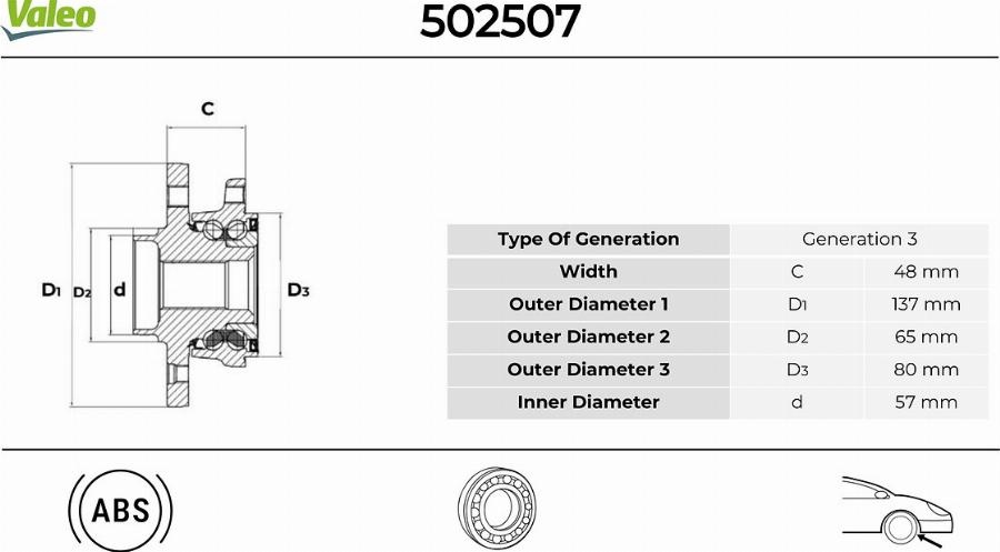 Valeo 502507 - Pyöränlaakerisarja inparts.fi