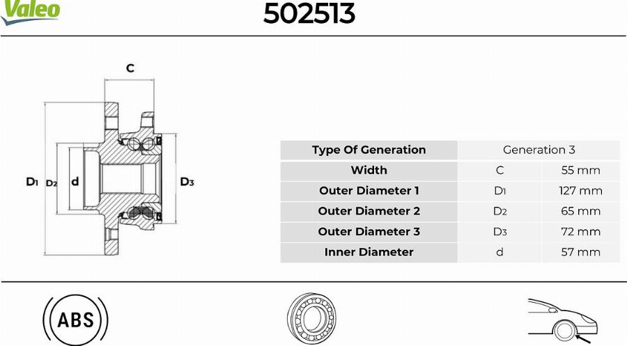 Valeo 502513 - Pyöränlaakerisarja inparts.fi