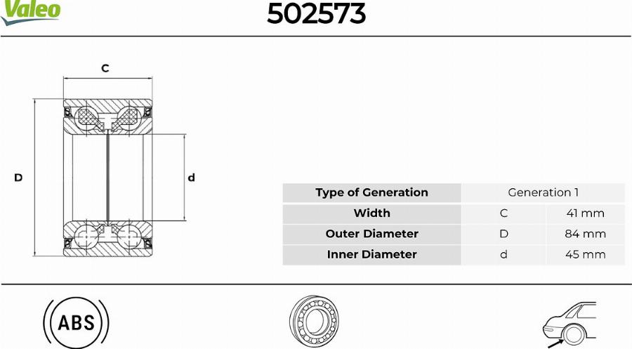 Valeo 502573 - Pyöränlaakerisarja inparts.fi