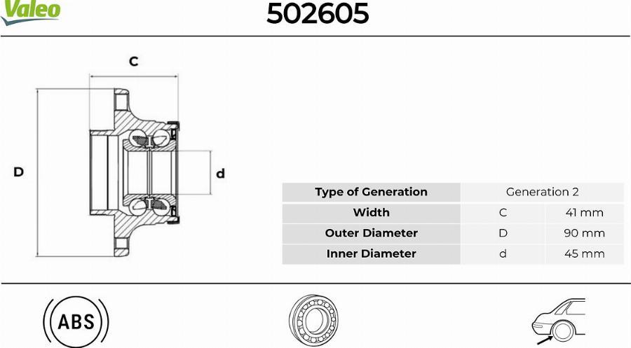 Valeo 502605 - Pyöränlaakerisarja inparts.fi