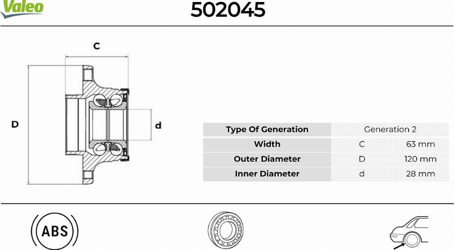 Valeo 502045 - Pyöränlaakerisarja inparts.fi