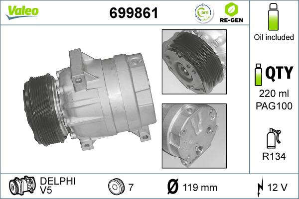 Valeo 699861 - Kompressori, ilmastointilaite inparts.fi