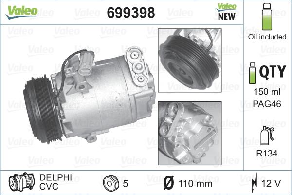 Valeo 699398 - Kompressori, ilmastointilaite inparts.fi