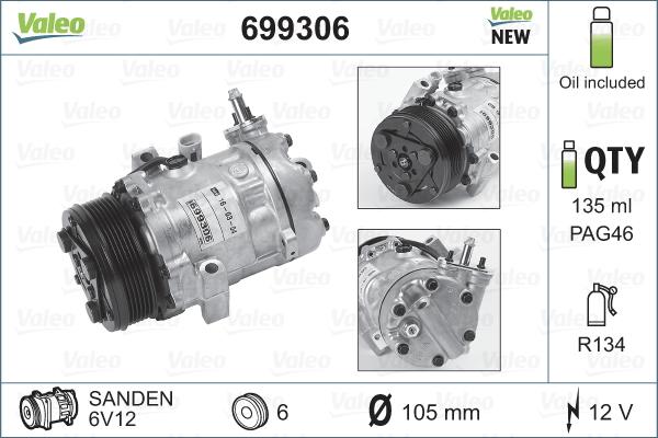 Valeo 699306 - Kompressori, ilmastointilaite inparts.fi