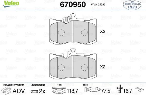 Valeo 670950 - Jarrupala, levyjarru inparts.fi