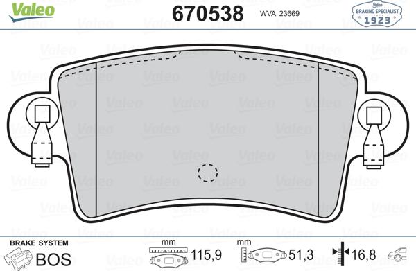 Valeo 670538 - Jarrupala, levyjarru inparts.fi