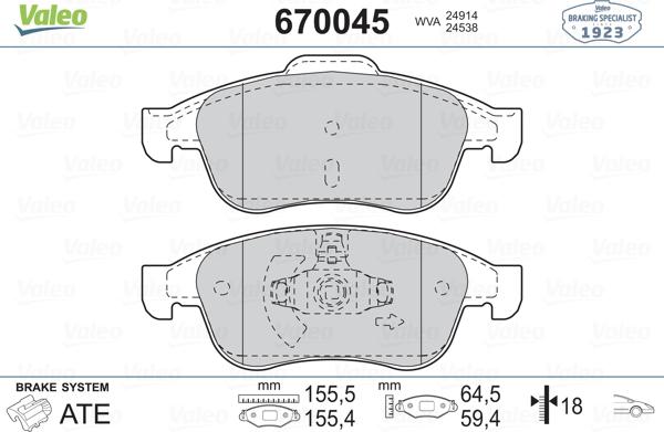 Valeo 670045 - Jarrupala, levyjarru inparts.fi