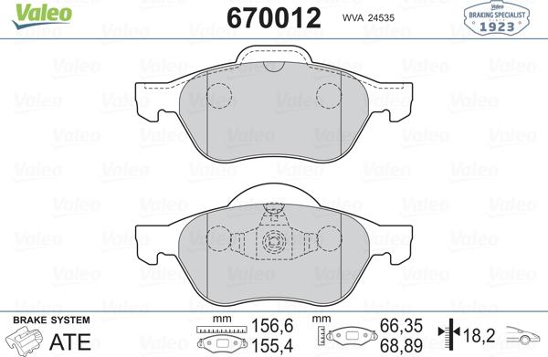 Valeo 670012 - Jarrupala, levyjarru inparts.fi