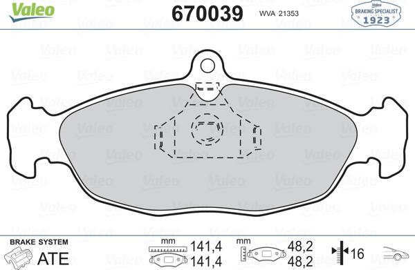 Valeo 670039 - Jarrupala, levyjarru inparts.fi