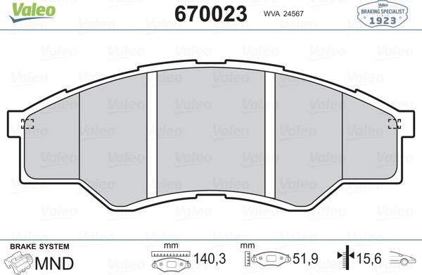 Valeo 670023 - Jarrupala, levyjarru inparts.fi