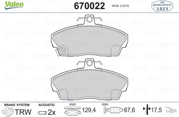 Valeo 670022 - Jarrupala, levyjarru inparts.fi