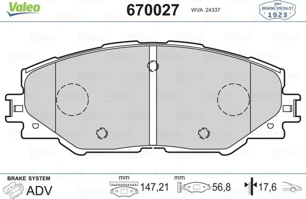 Valeo 670027 - Jarrupala, levyjarru inparts.fi