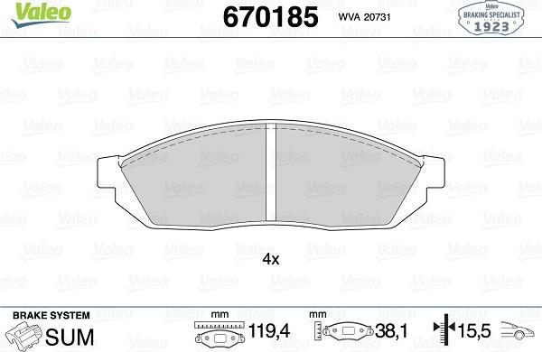 Valeo 670185 - Jarrupala, levyjarru inparts.fi