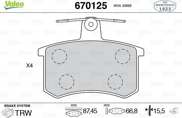 Valeo 670125 - Jarrupala, levyjarru inparts.fi