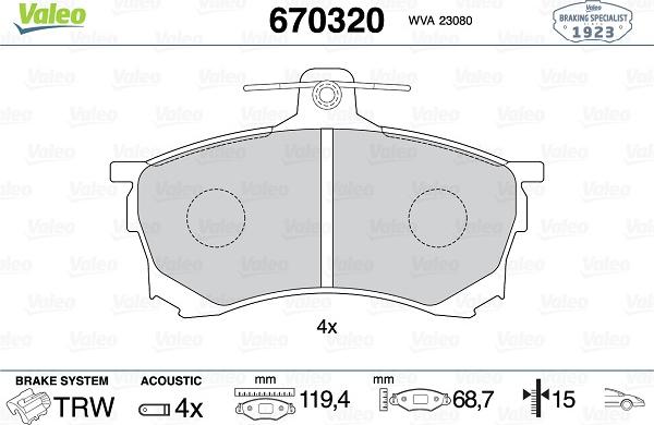 Valeo 670320 - Jarrupala, levyjarru inparts.fi