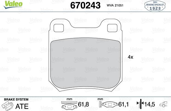 Valeo 670243 - Jarrupala, levyjarru inparts.fi