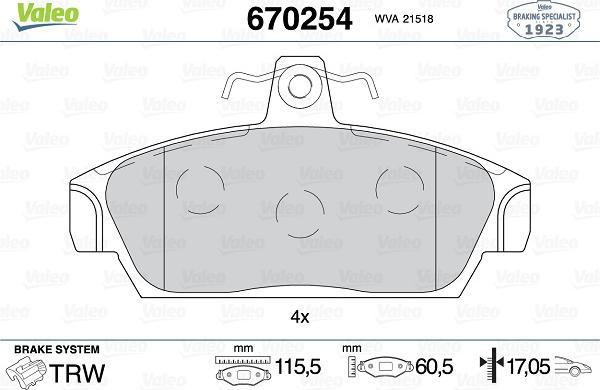 Valeo 670254 - Jarrupala, levyjarru inparts.fi