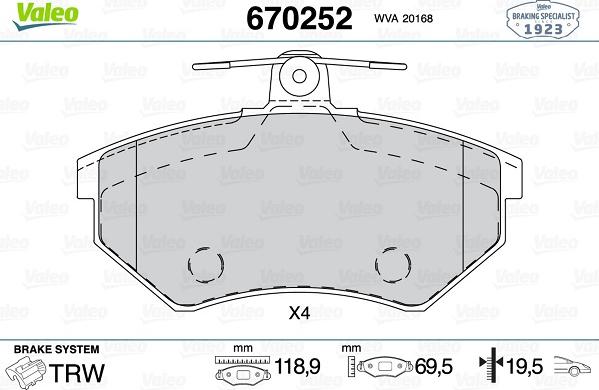 Valeo 670252 - Jarrupala, levyjarru inparts.fi