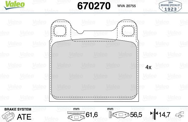 Valeo 670270 - Jarrupala, levyjarru inparts.fi