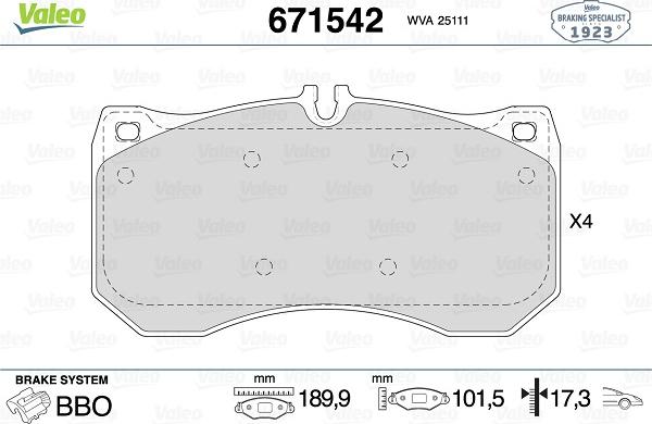 Valeo 671542 - Jarrupala, levyjarru inparts.fi