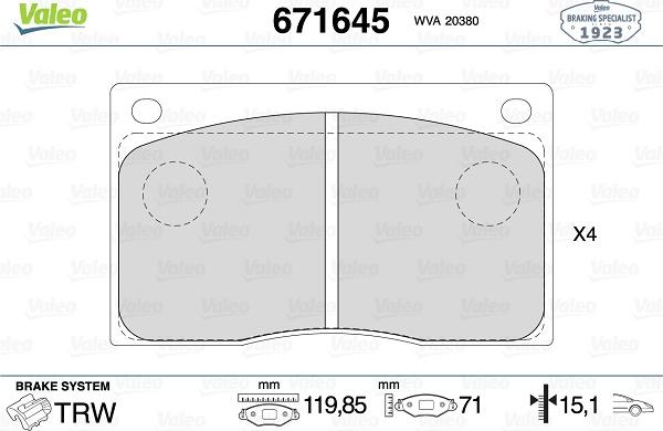 Valeo 671645 - Jarrupala, levyjarru inparts.fi