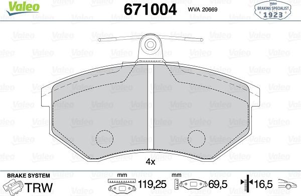 Valeo 671004 - Jarrupala, levyjarru inparts.fi