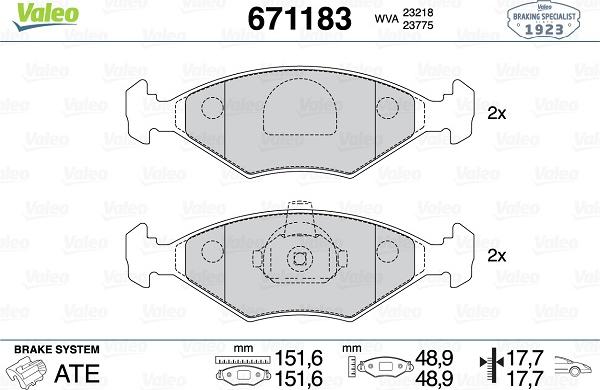 Valeo 671183 - Jarrupala, levyjarru inparts.fi