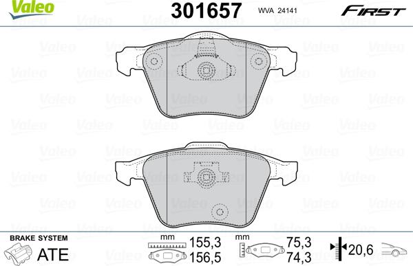 Valeo 301657 - Jarrupala, levyjarru inparts.fi